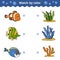 Matching game for children. Match by color, fish