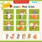 Matching game for children. Puzzle for kids. Match the right parts of the images. Set of animals. Hare, Fox, mouse, hamster,