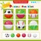 Matching game for children. Puzzle for kids. Match the right parts of the images. Set of sports balls. Football, basketball,