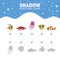 Matching Game with Cute Sea Creatures, Find the Correct Shadow Educational Game for Kids Vector Illustration