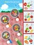 Matching game, education game for children. Puzzle for kids. Match by elements. Frying pans and products. Food and meals.