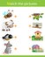 Matching game, education game for children. Puzzle for kids. Match the right object. Cartoon animals with their homes. Bee, sheep