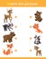 Matching game, education game for children. Puzzle for kids. Match the right object. Cartoon animals with their young. Deer,