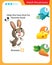 Matching game, education game for children. Puzzle for kids. Match the right object. Help the hare find his favorite food