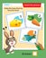 Matching game, education game for children. Puzzle for kids. Match the right object. Help the hare find his favorite food