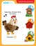 Matching game, education game for children. Puzzle for kids. Match the right object. Help the hen find its home