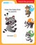 Matching game, education game for children. Puzzle for kids. Match the right object. Help the little raccoon find its parent