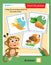 Matching game, education game for children. Puzzle for kids. Match the right object. Help the monkey find his favorite food