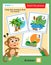 Matching game, education game for children. Puzzle for kids. Match the right object. Help the monkey find his home