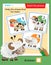 Matching game, education game for children. Puzzle for kids. Match the right object. Help the sheep find its cub