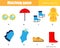 Matching game. Educational children activity. Learning weather and seasonal wearing