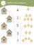 Matching game with starling-houses and cute chicks. Easter math activity for preschool children. Spring counting worksheet.