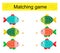 Matching game. Task for the development of attention and logic. Cartoon fish