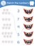 Matching game with teeth and mouth. Dental care math activity for preschool children. Dentist clinic counting worksheet.