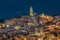 Matera city skyline, the ancient town of Matera at sunrise or sunset, Matera, Italy