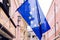 Matera, Italy - March 11, 2019: Flags of Europe in the tourist city of Matera, to host the European year of culture