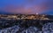 Matera Italy sunset on Sassi. cityscape twilight landscape. Purple sky