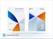 Material design template with blue orange colourful circles intersections. Creative abstract brochure set, annual report