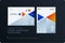Material design template. Creative blue orange colourful abstract brochure set, annual report, horizontal cover, flyer