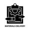 materials delivery icon, black vector sign with editable strokes, concept illustration