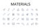 Materials line icons collection. Comestibles, Ingredients, Elements, Compnts, Resources, Substances, Stuff vector and