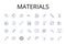 Materials line icons collection. Comestibles, Ingredients, Elements, Compnts, Resources, Substances, Stuff vector and