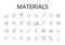 Materials line icons collection. Comestibles, Ingredients, Elements, Compnts, Resources, Substances, Stuff vector and