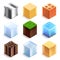 Materials and textures cubes icons vector set