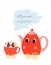 Maternal child cute cartoon poster card with teapots-children and cup-stroller