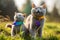 maternal love between two british shorthair cats, a mother and her kitten, who proudly wear lgtbi flags on their necks, Generative