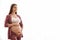 Maternity Concept. Portrait Of Young Beautiful Pregnant Lady Standing Near Window