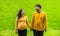 Maternity couple enjoy their day at rural countryside, natural background