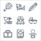 Maternity line icons. linear set. quality vector line set such as pacifier, guidebook, scale, carrycot, baby walker, stork,