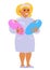 Maternity nurse holding two babies. Smiling midwife carrying twins. Cartoon vector illustration.