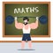 MATH CARTOON character doing exercise in classroom