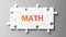 Math complex like a puzzle - pictured as word Math on a puzzle pieces to show that Math can be difficult and needs cooperating