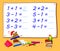Math education for little children. Solve examples and write the numbers. Exercises on addition and subtraction. Printable
