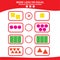 Math educational game for children. Choose more, less or equal game. Geometric shapes theme.