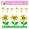 Math game. Each petal must find its place. Kids activity sheet.