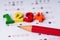 Math Number colorful and pencil on Answer sheet background