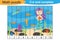 Math puzzle, mermaid and sea world underwater in cartoon style, education game for development of preschool children, use scissors