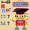 Math robot cartoon vector with bachelor hat