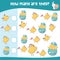 Mathematic activity page with cute chicks Easter edition. Count and write the result.