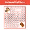 Mathematical colored square maze. Education developing worksheet. Game for kids. Puzzle for children. The study of numbers.