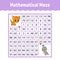 Mathematical colored square maze. Education developing worksheet. Game for kids. Puzzle for children. The study of numbers.