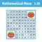 Mathematical colored square maze. Help one tomato get to another. Game for kids. Puzzle for children. The study of numbers.