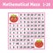 Mathematical colored square maze. Help one tomato get to another. Game for kids. Puzzle for children. The study of numbers.