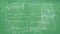 Mathematical equations over green background.