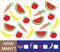 Mathematical game for preschool children. Count how many fruits, berries and vegetables banana, watermelon, tomato, carrot. Lear