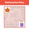 Mathematical maze. Game for kids. Number labyrinth. Education developing worksheet. Activity page. Puzzle for children. Cartoon